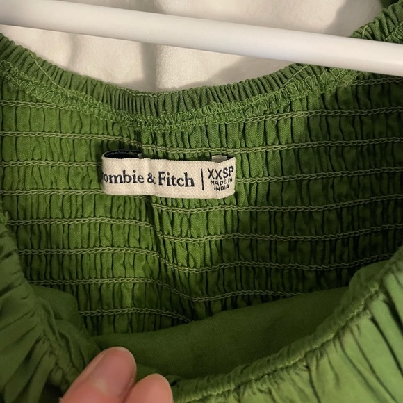 Abercrombie Women's Ruched Puff Sleeve Mini Dress in Green XXS Petite - Picture 6 of 6